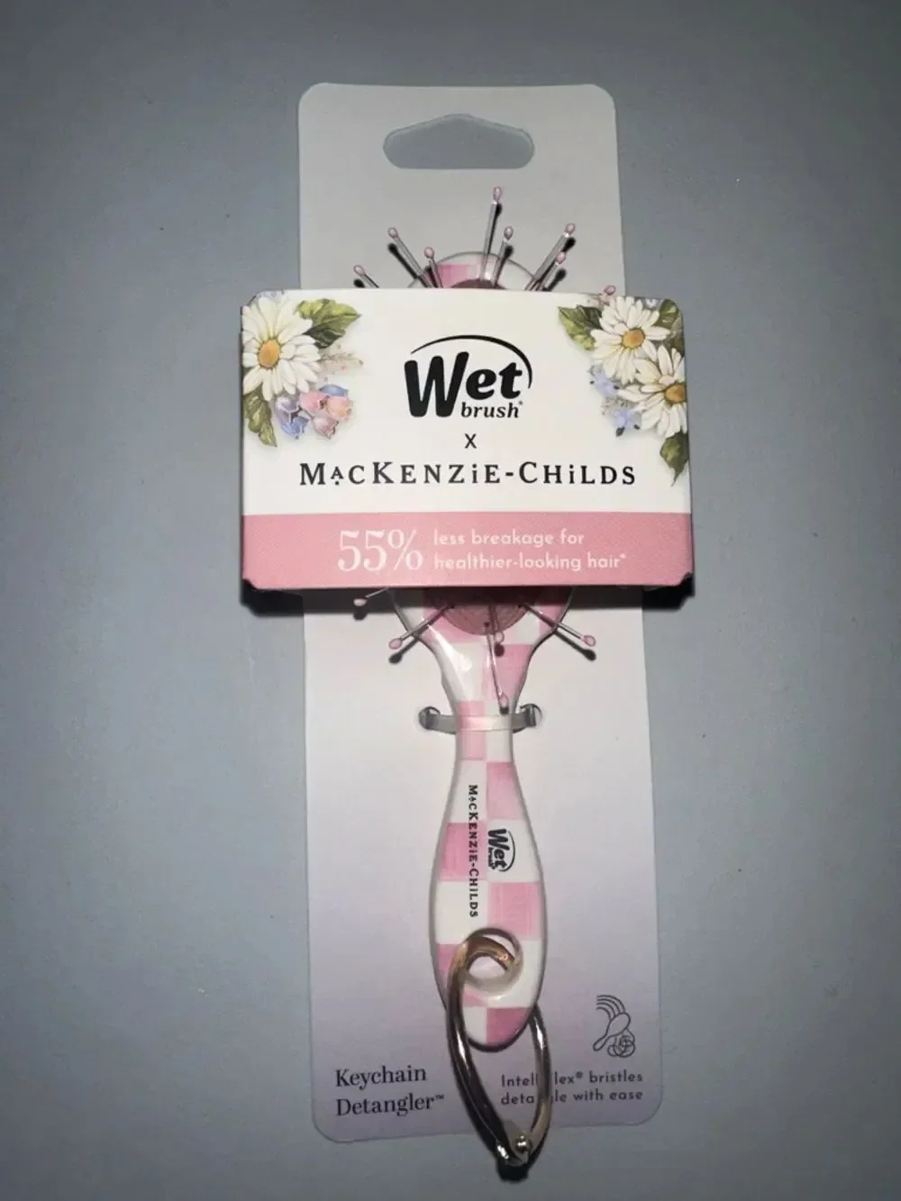 Wet brush x Mackenzie-Childs Keychain Detangler Brush White Pink Rosy Check